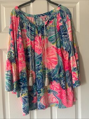 Lilly Pulitzer Multicolor Floral Drawstring Top - Pink & Blue